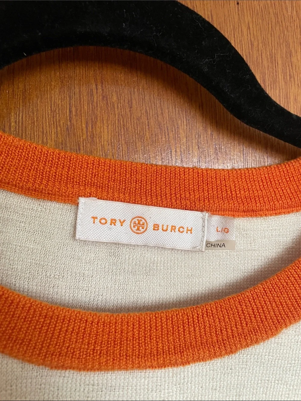 Tory Burch Cream Sweater with Orange Trim & Logo